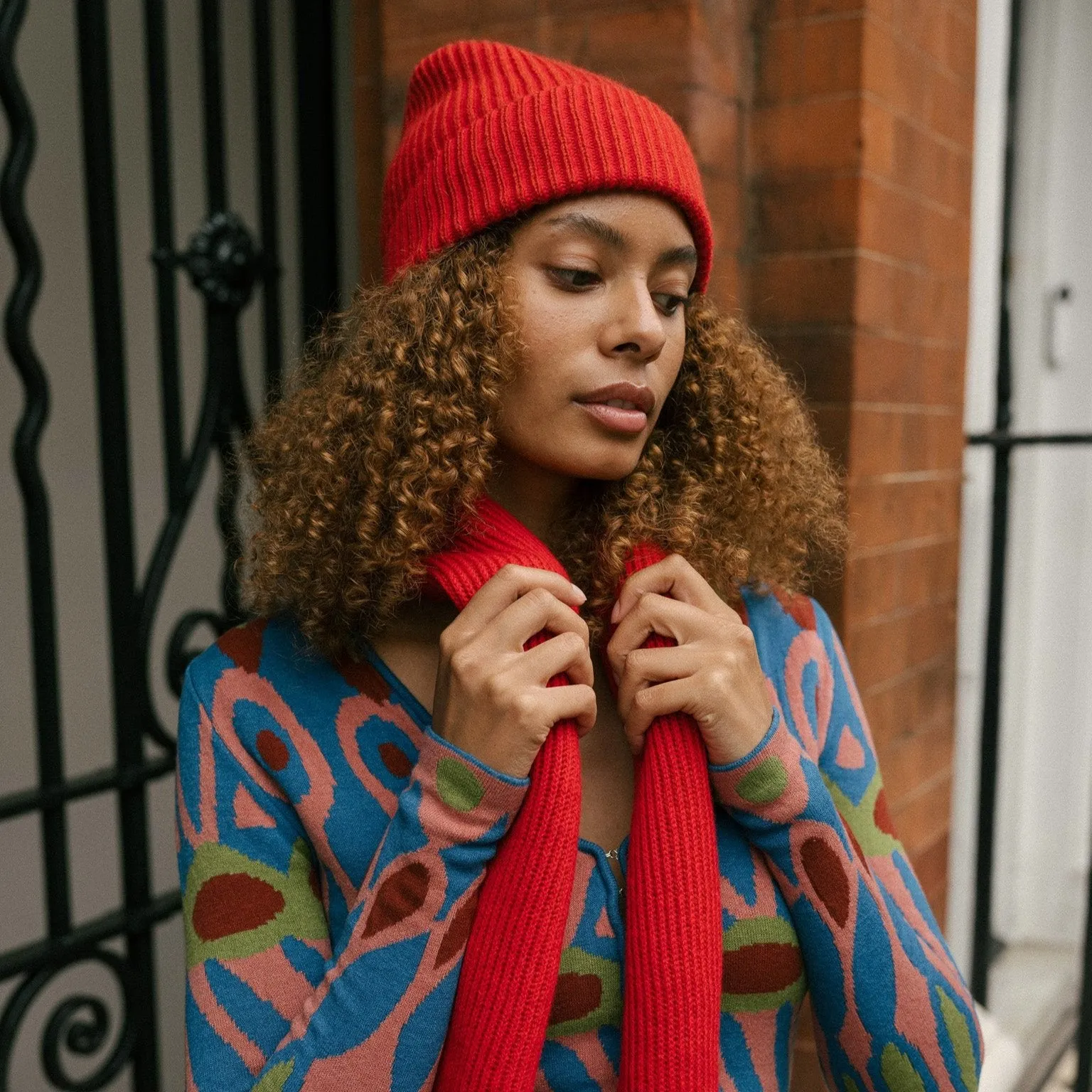 Knitted Merino Beanie - Red