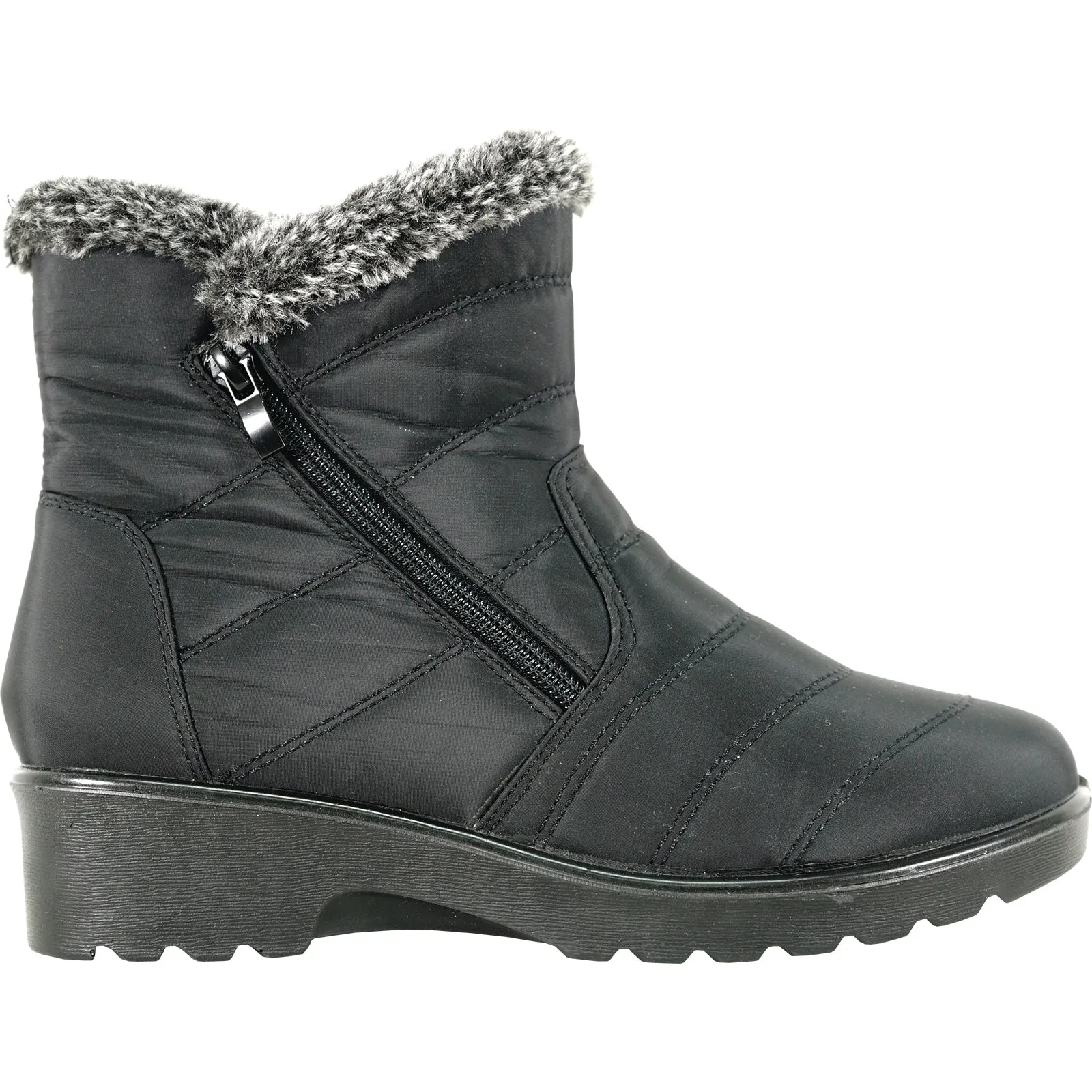 KOZI Women Winter Fur Boot NANCY-3 Ankle Casual Boot Black - with Ice Cleat Outsole