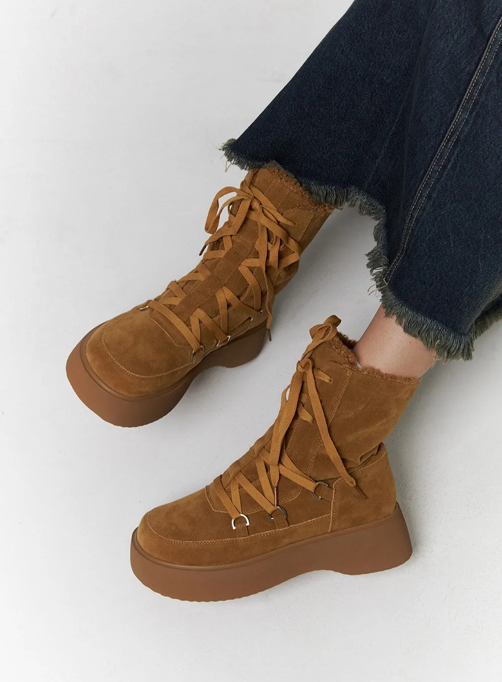 Lace-Up Suede Platform Boots CD318