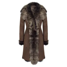 Ladies Women Gold Brown 3/4 Length Warm Luxury Toscana Sheepskin Coat