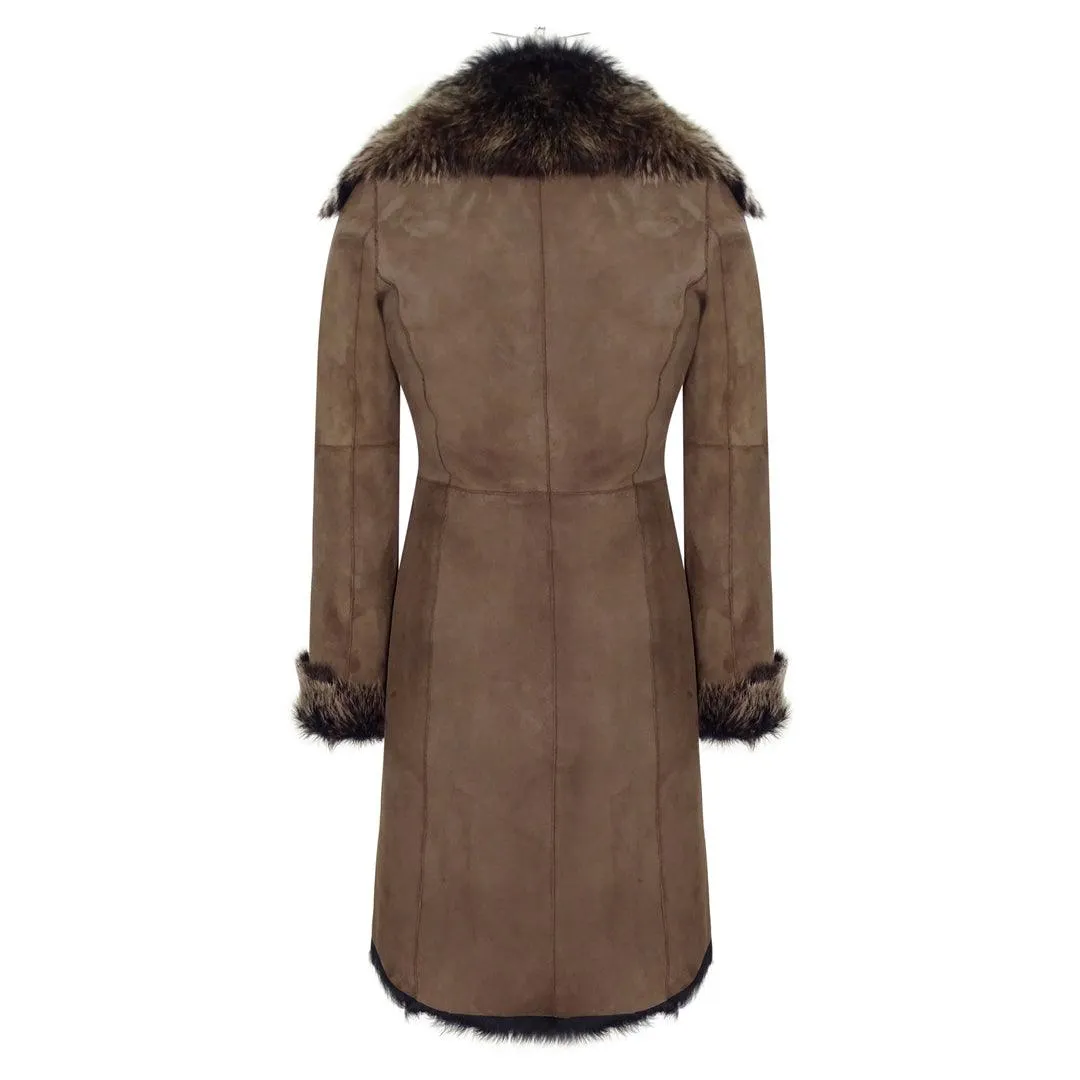 Ladies Women Gold Brown 3/4 Length Warm Luxury Toscana Sheepskin Coat