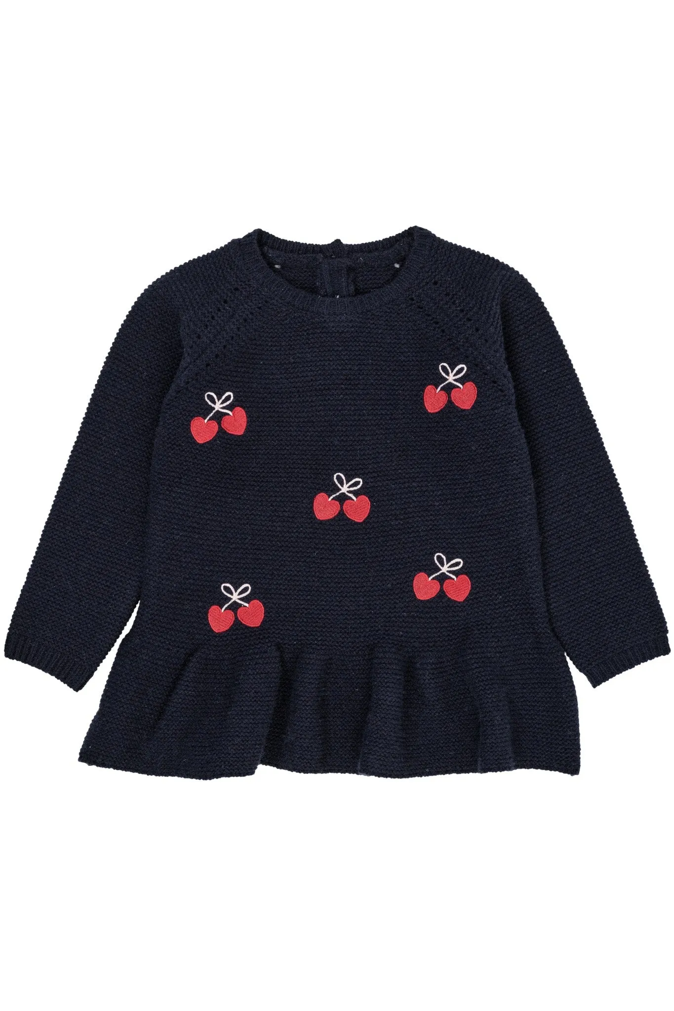 LAMBWOOL BLOUSE W.  FRILL AND BOW EMB - NAVY