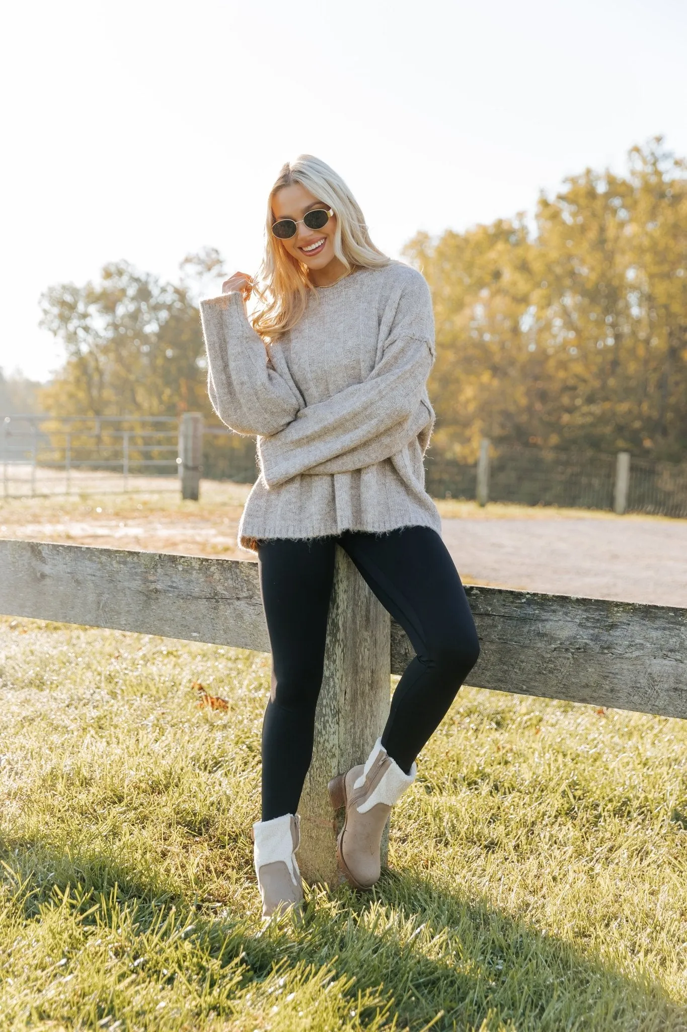 Light Mocha Oversized Ribbed Sweater