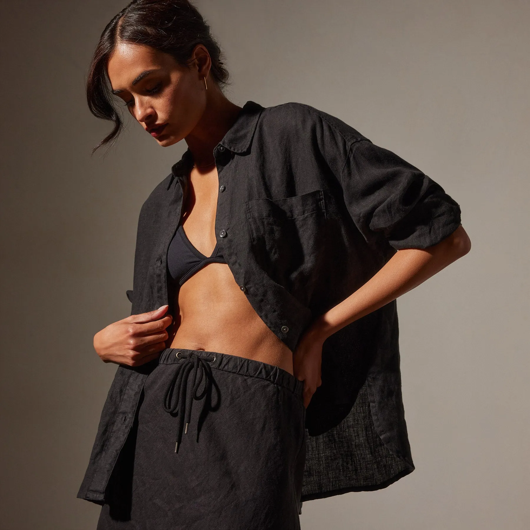 Linen Oversized Shirt - Black