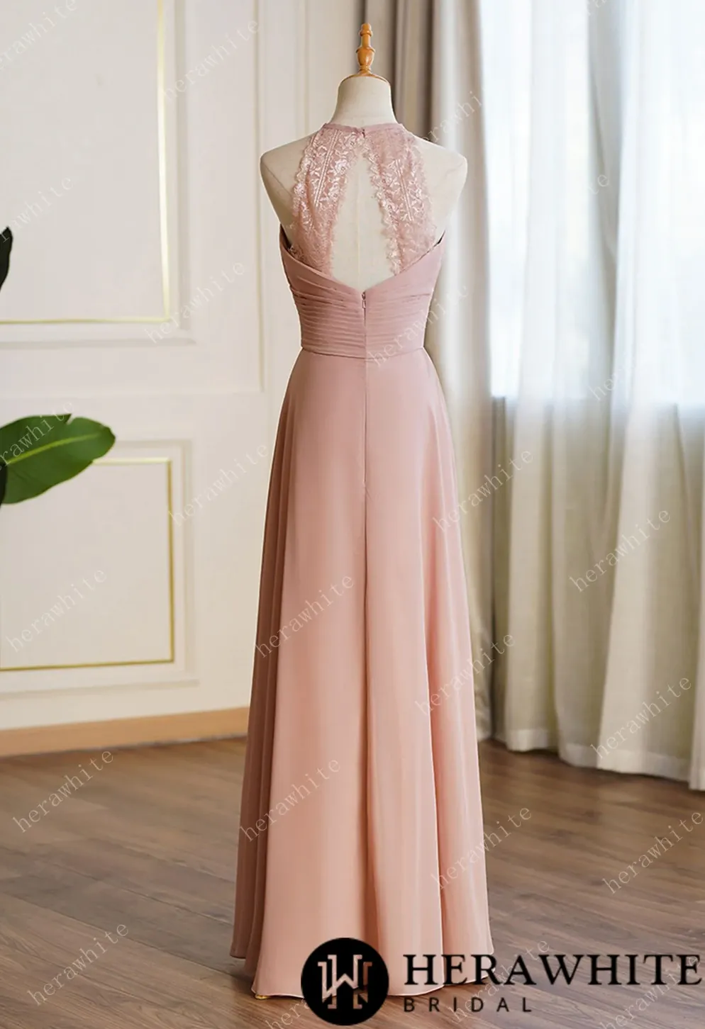 Long Eyelet A Line Ruched Chiffon Bridesmaid Dresses