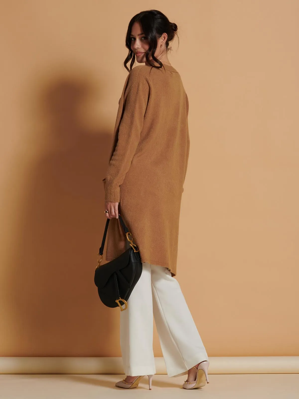 Longline Soft Knitted Cardigan, Camel