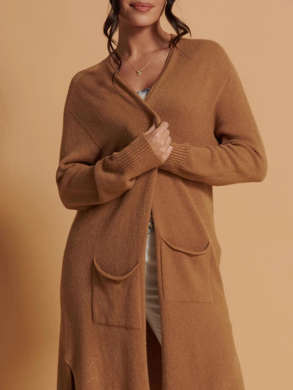 Longline Soft Knitted Cardigan, Camel