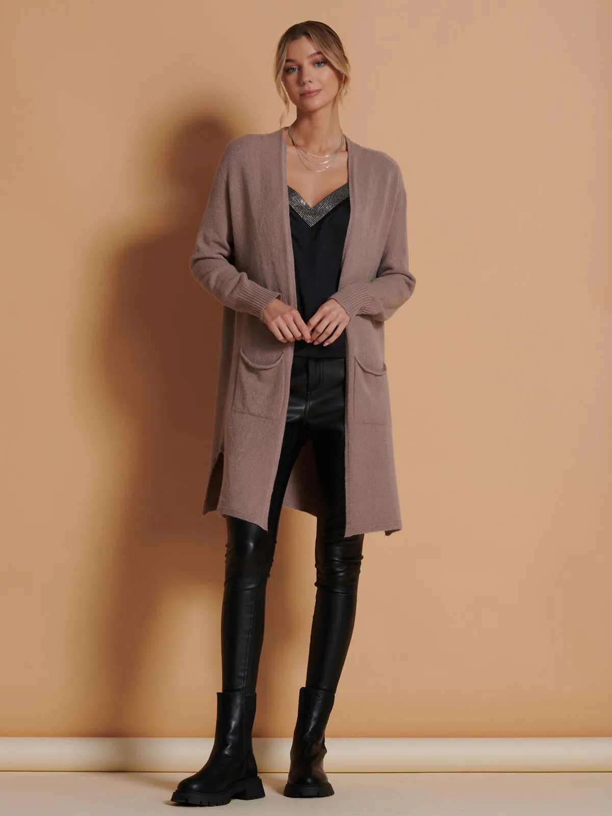 Longline Soft Knitted Cardigan, Mocha