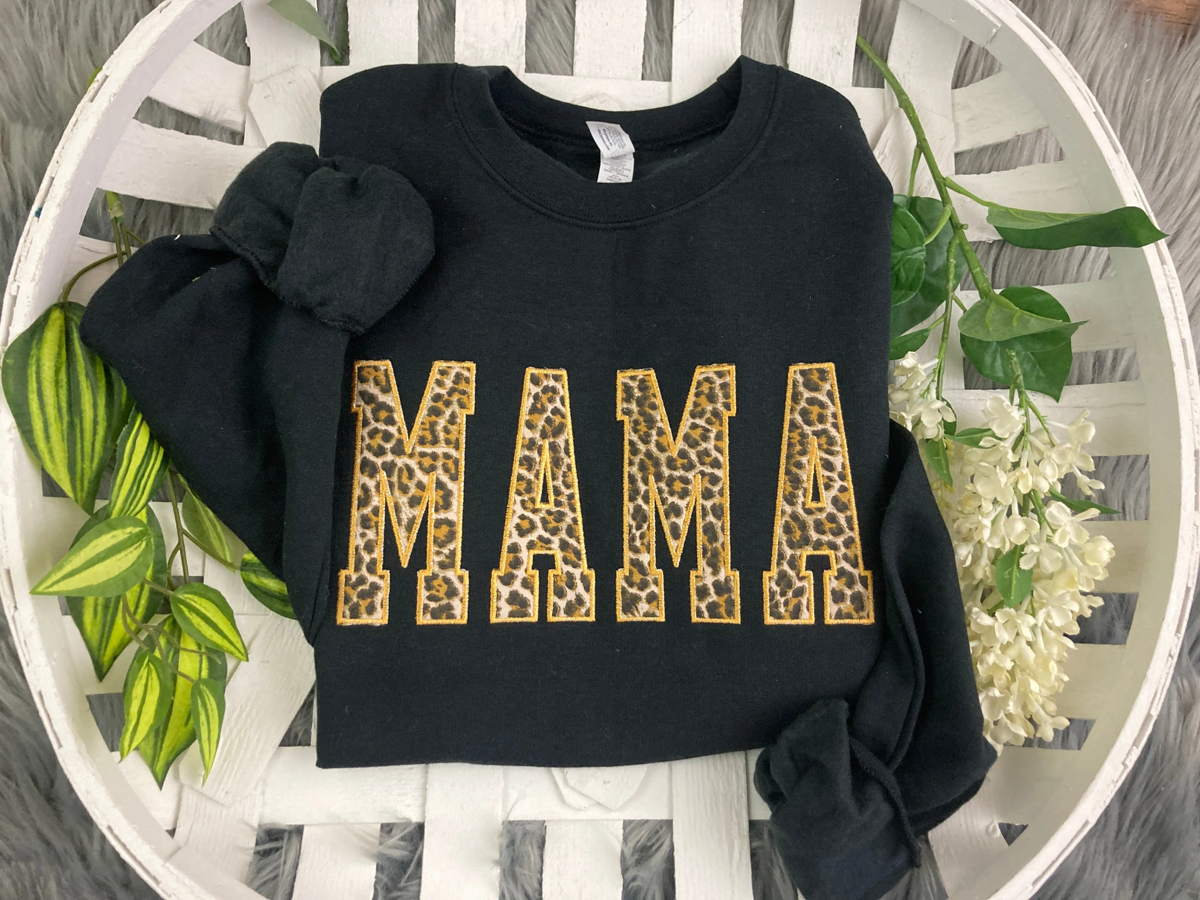 MAMA Cheetah Embroidery Applique Shirt- Comfort Colors  Embroidered by