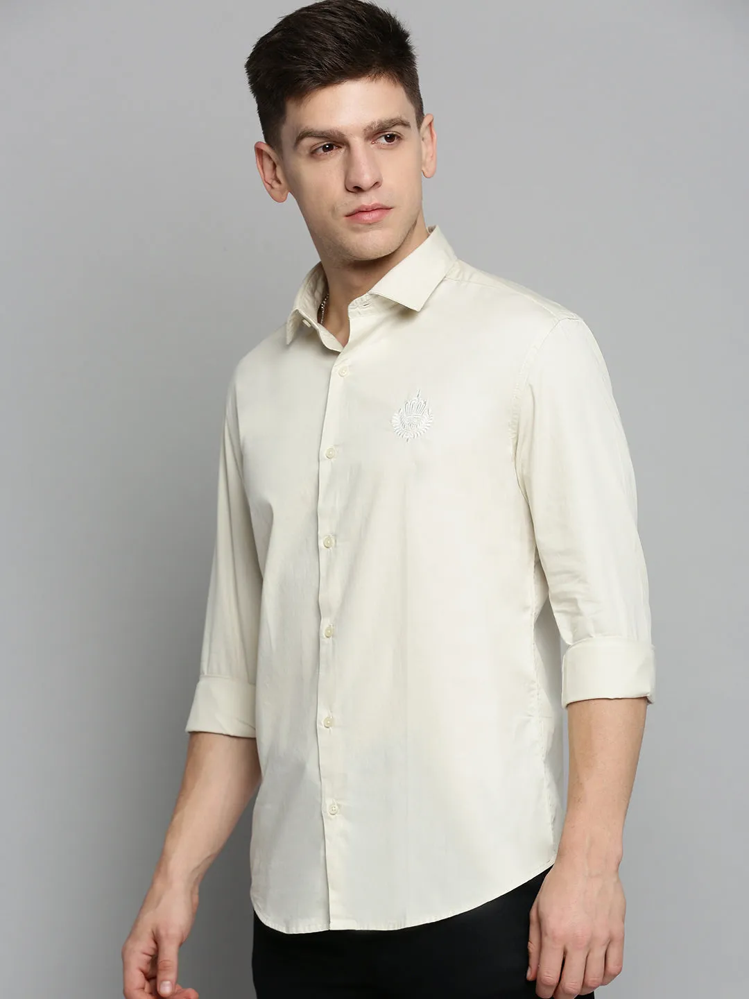 Men Beige Solid Casual Shirt