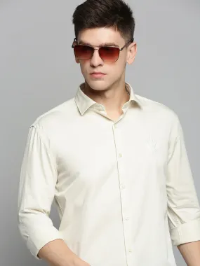 Men Beige Solid Casual Shirt