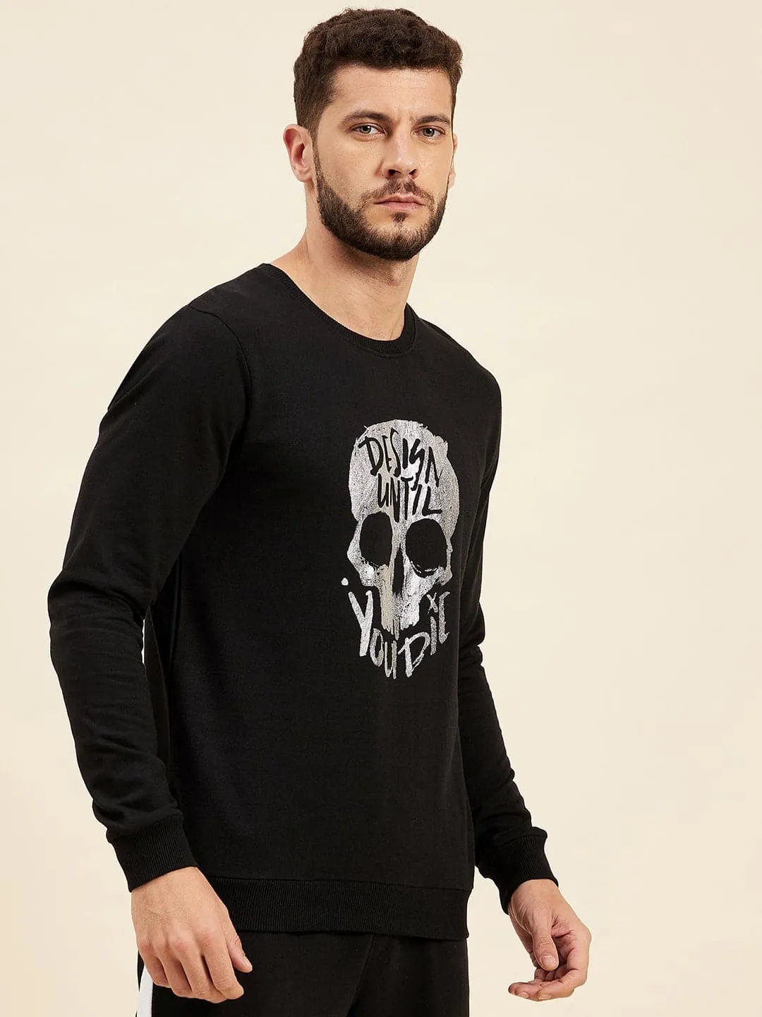 Men Black Foil Print Sweatshirt