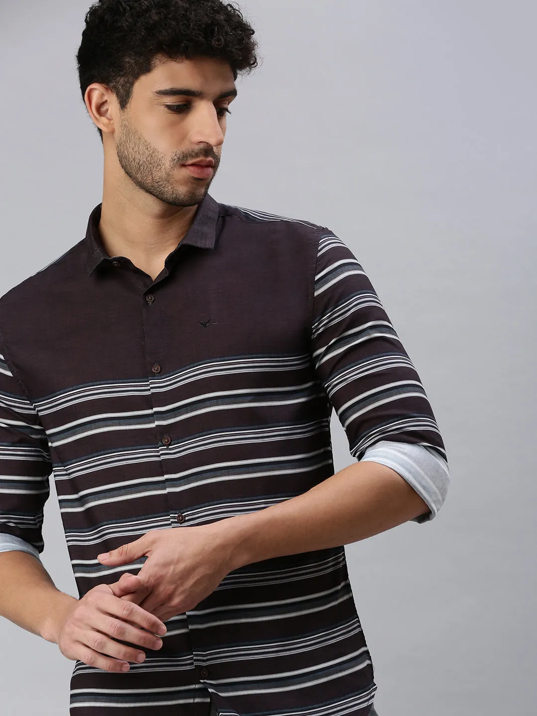 Men Black Striped Casual Shirt