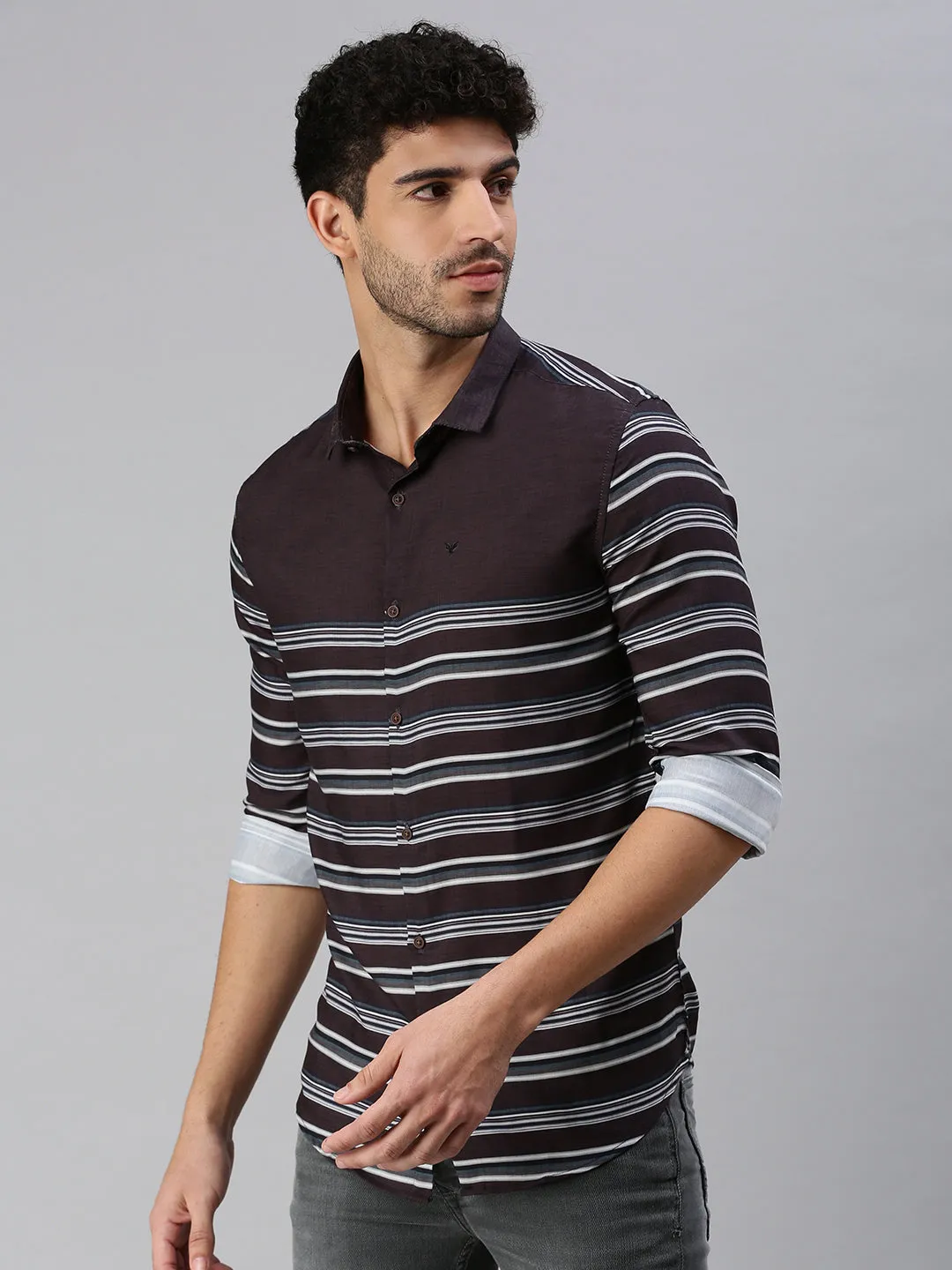 Men Black Striped Casual Shirt