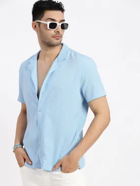 Men Blue Cuban Collar Solid Shirt