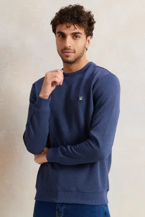 Men Blue Jacquard Sweatshirt