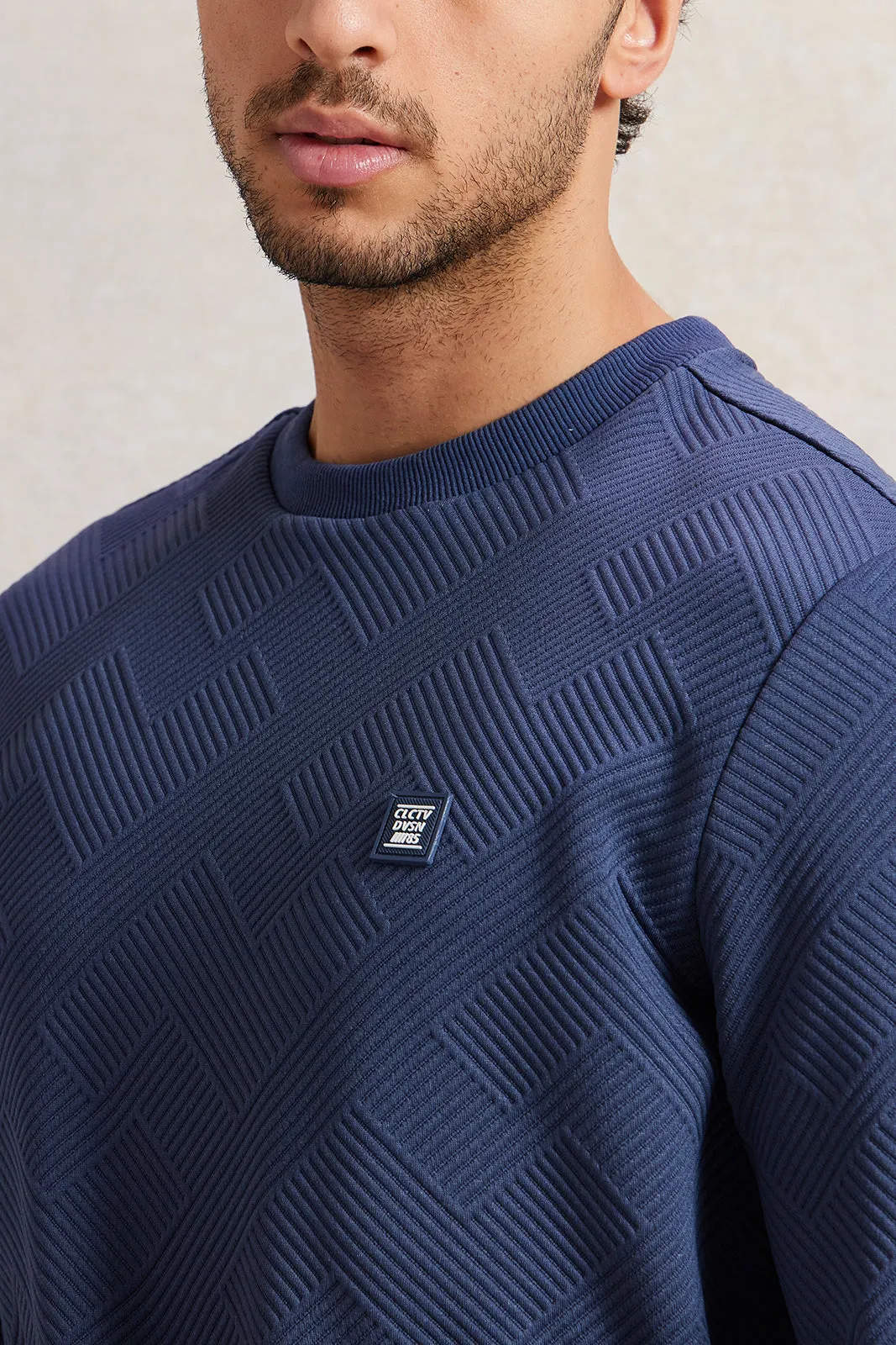 Men Blue Jacquard Sweatshirt