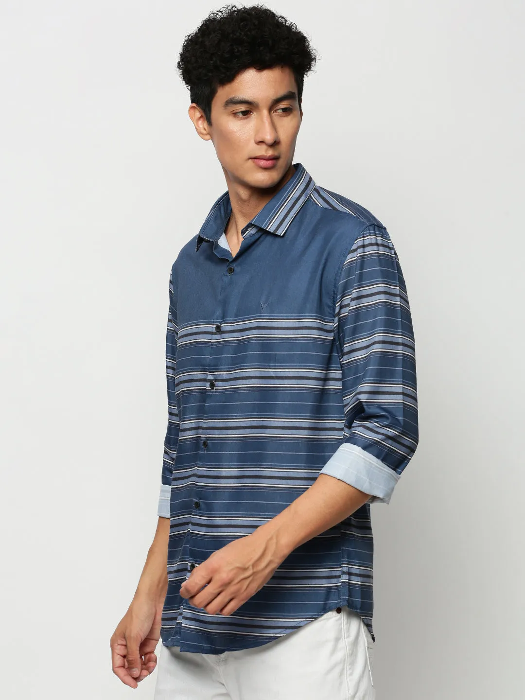 Men Blue Striped Casual Casual Shirts