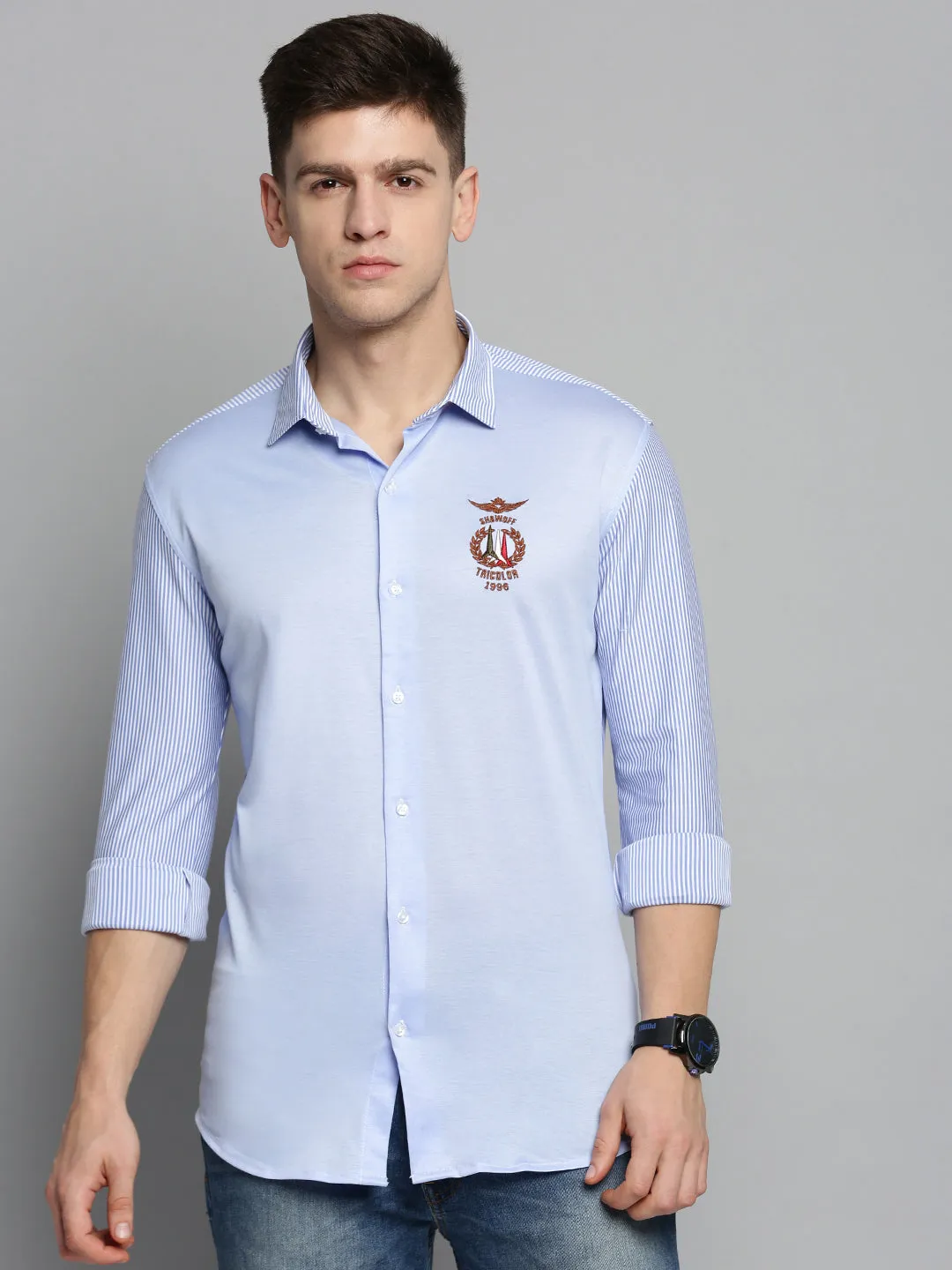 Men Blue Striped Casual Shirt