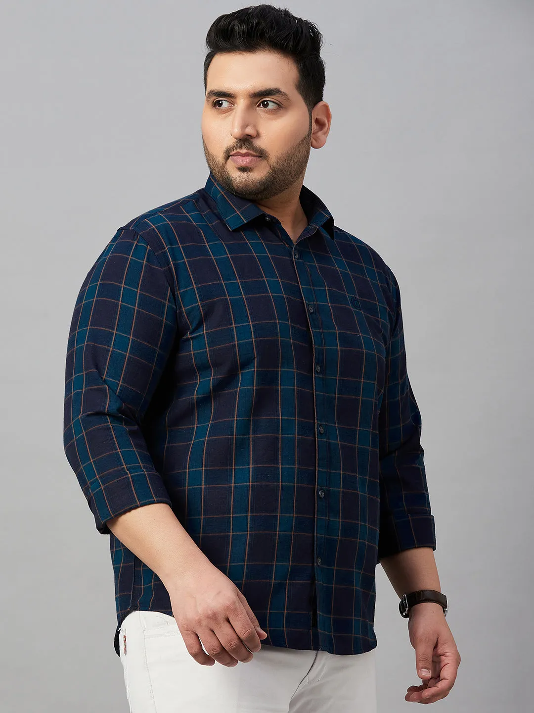 Men Checked Teal Comfort Shirt