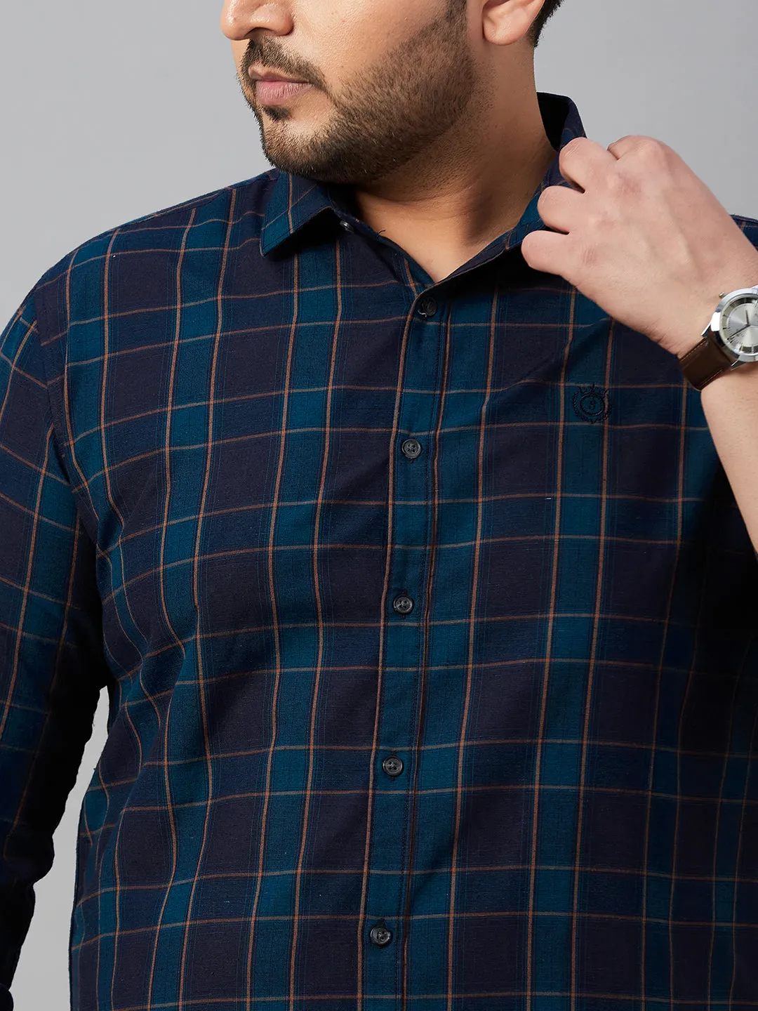 Men Checked Teal Comfort Shirt