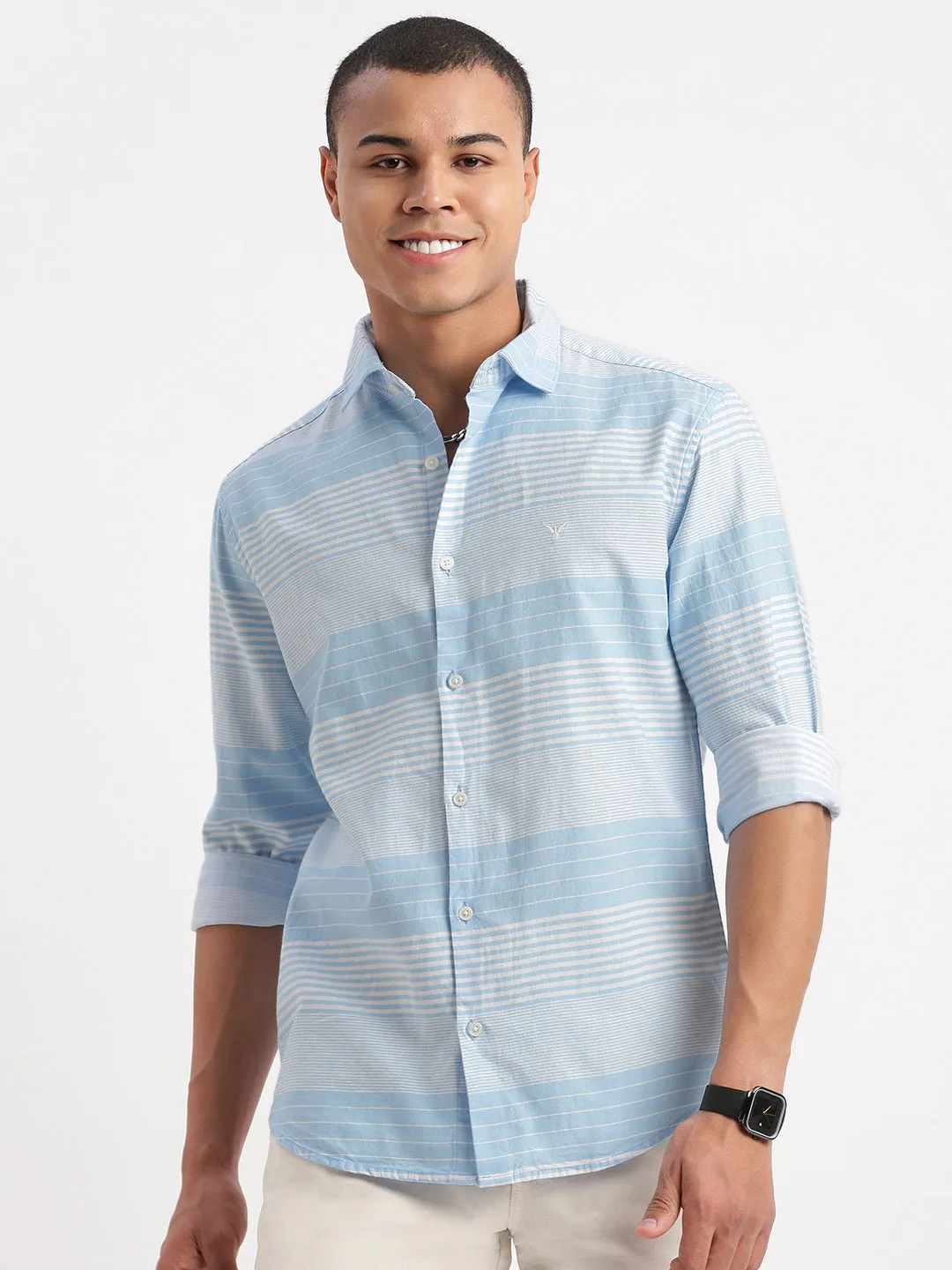 Men Horizontal Stripes Blue Shirt