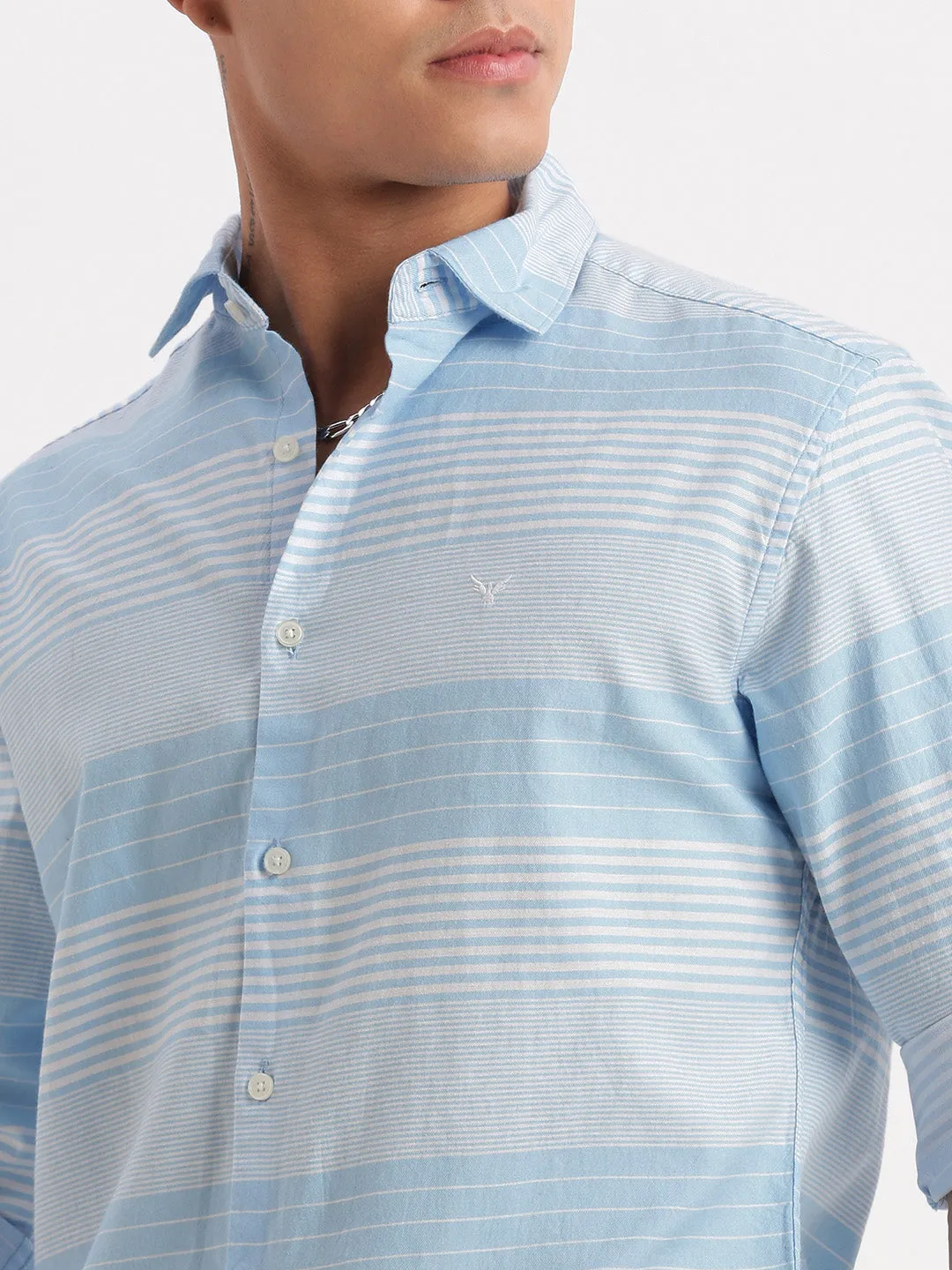 Men Horizontal Stripes Blue Shirt