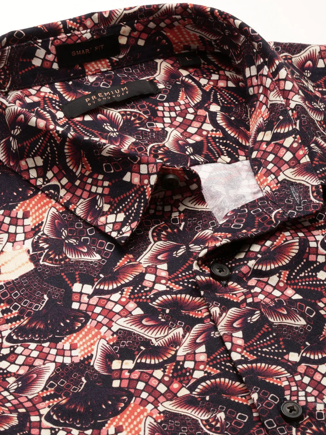 Men Maroon Spread Collar Graphic Shirt