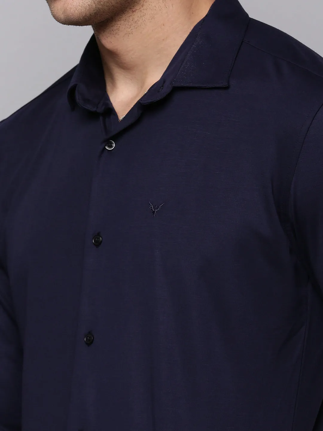 Men Navy Solid Casual Shirt