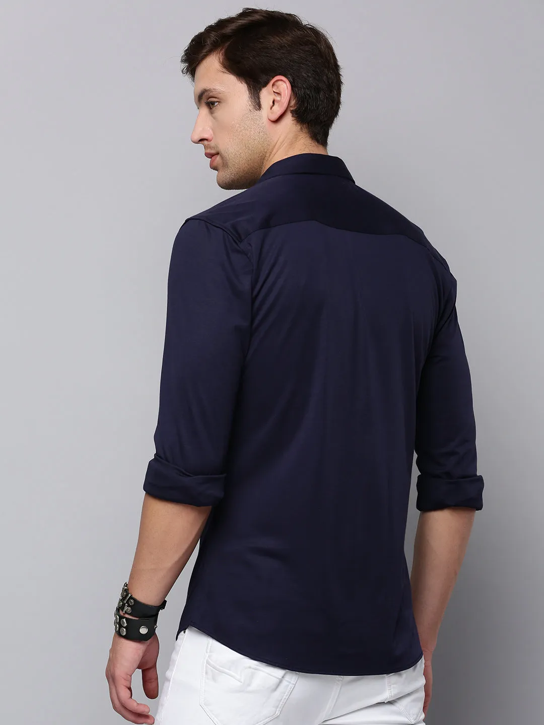 Men Navy Solid Casual Shirt