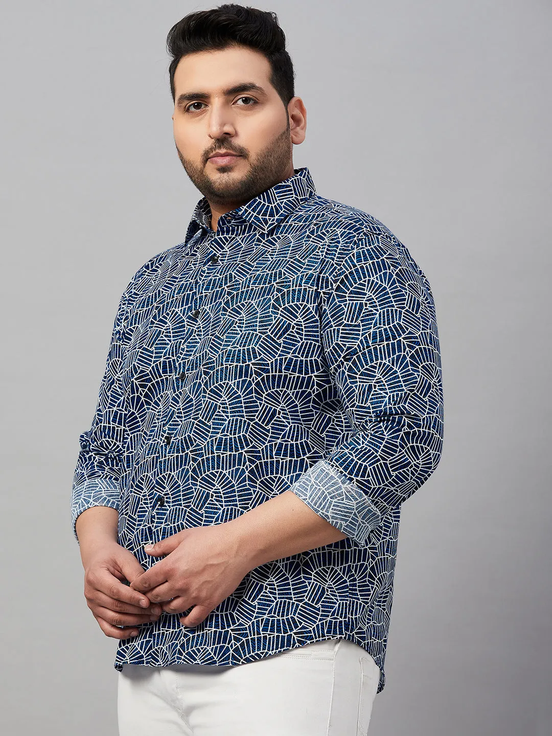 Men Printed Blue Comfort Shirt