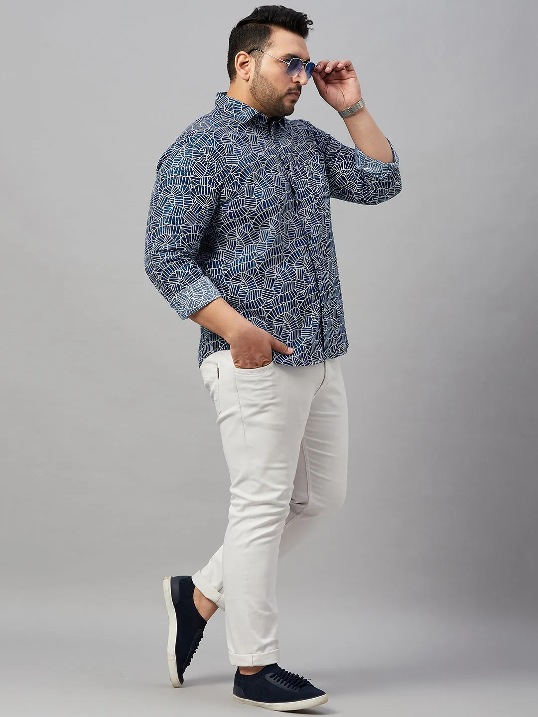 Men Printed Blue Comfort Shirt