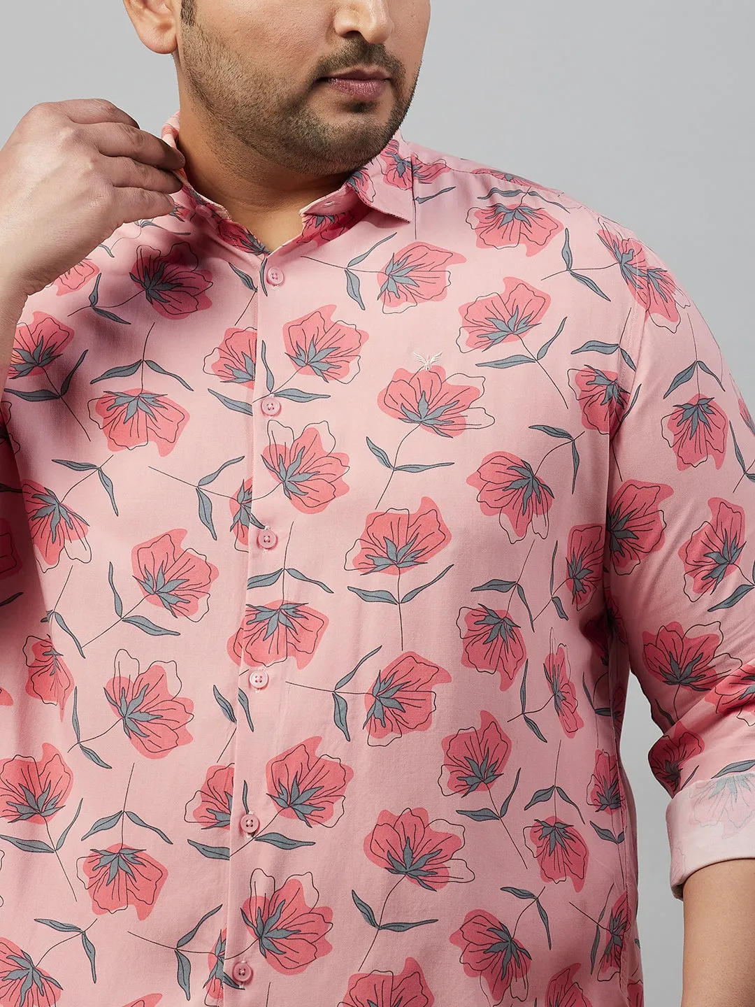 Men Printed Peach Smart Shirt