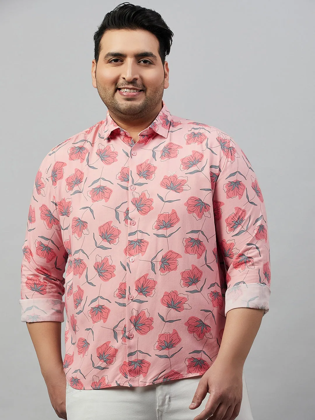 Men Printed Peach Smart Shirt