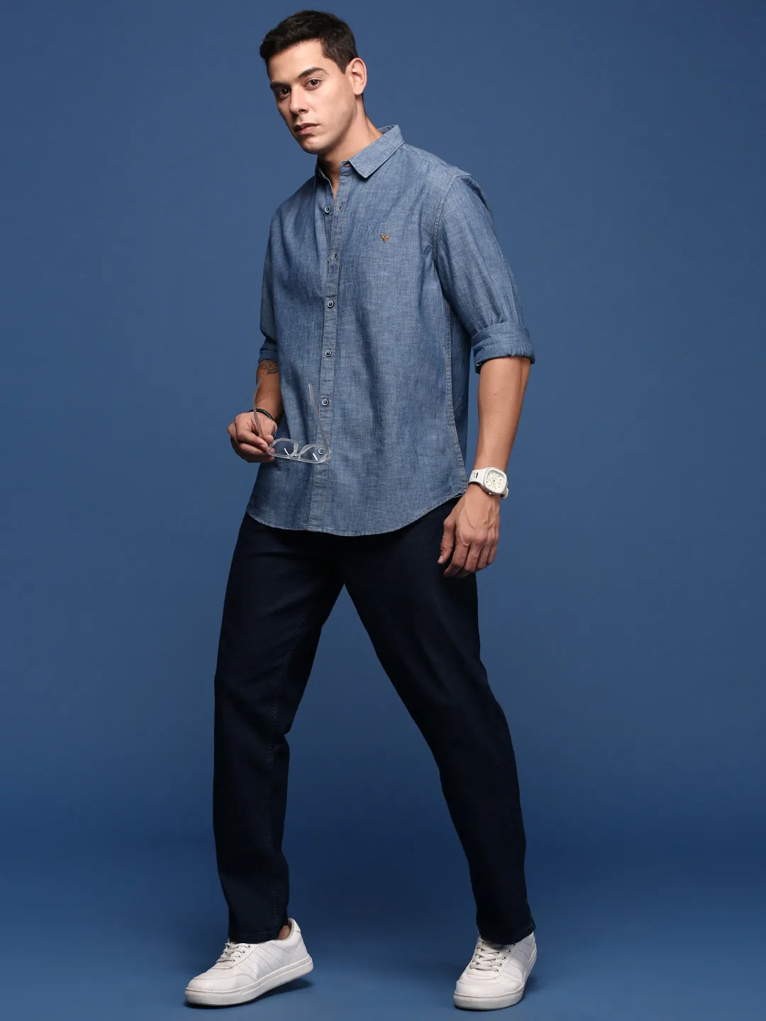 Men Solid Blue Slim Fit Shirt