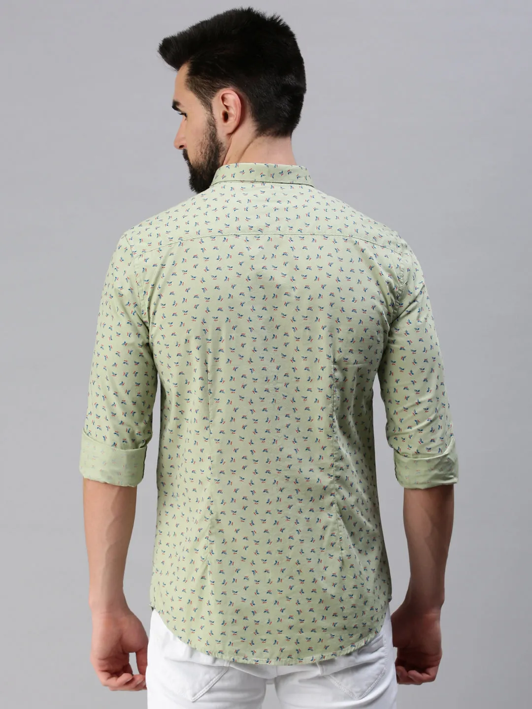 Men Spread Collar Printed Green Shirt