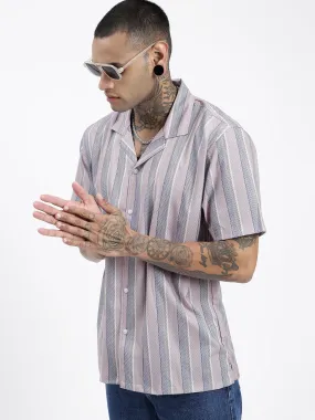 Men Striped Grey Relaxed Fit Shirt