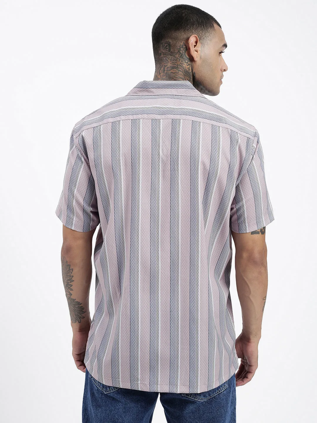 Men Striped Grey Relaxed Fit Shirt