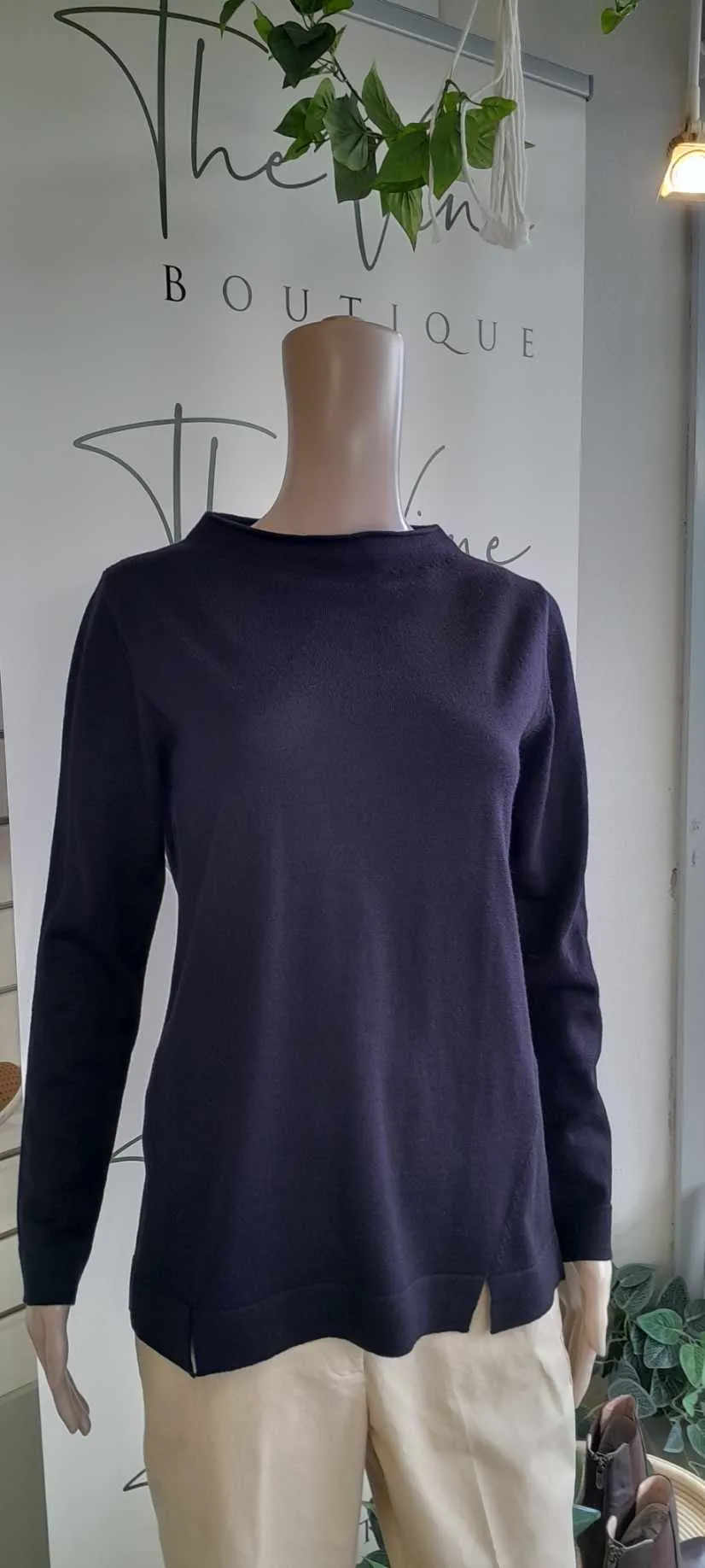 Merino Funnel Neck Sweater - Navy