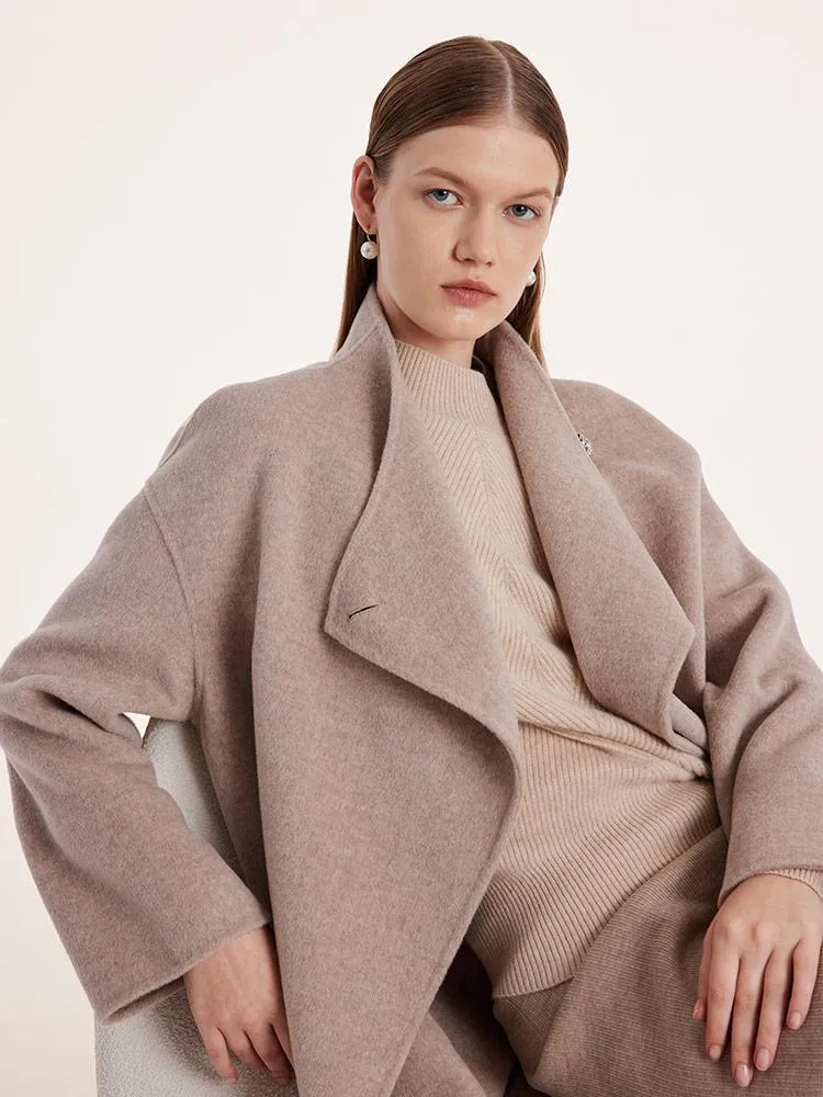 Mid-Length Wool And Cashmere Women Coat With Belt