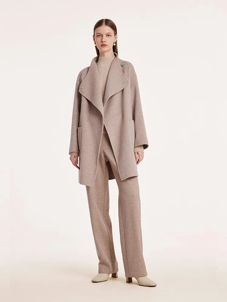 Mid-Length Wool And Cashmere Women Coat With Belt