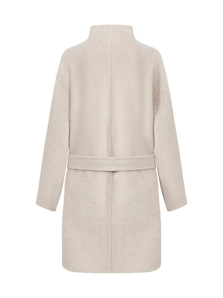 Mid-Length Wool And Cashmere Women Coat With Belt