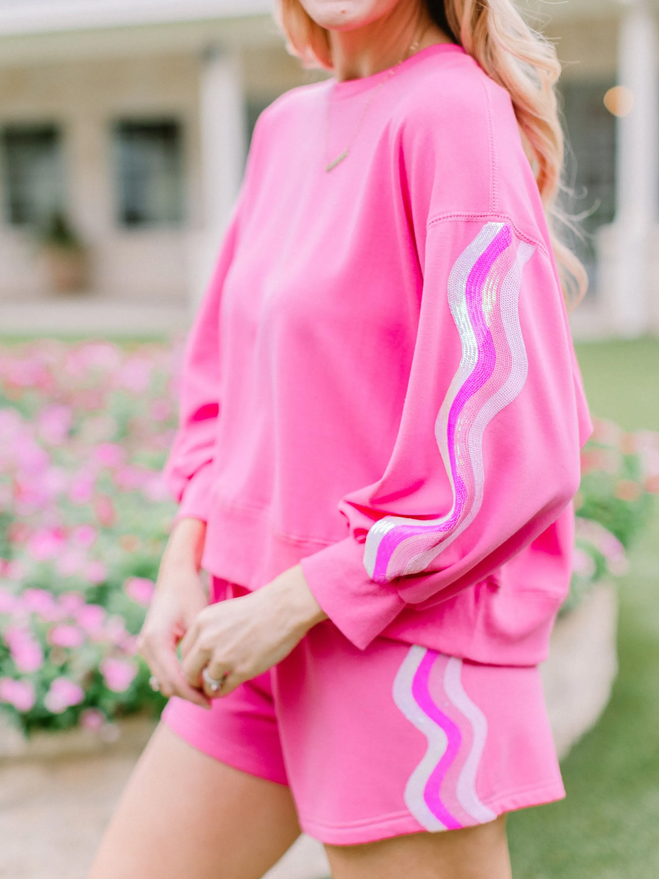 Millie Sweatshirt | Sequin Wavy Stripes Pink