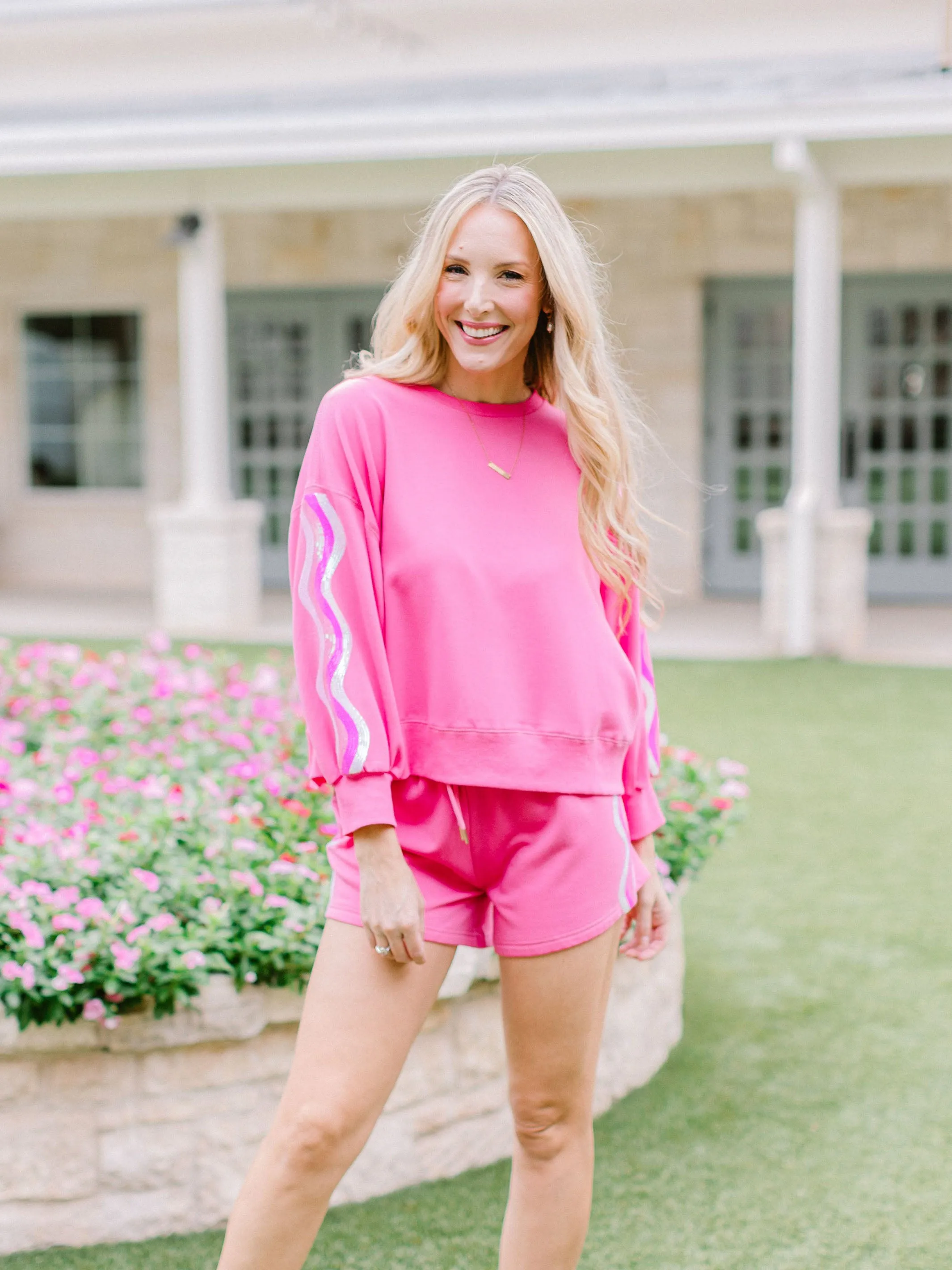 Millie Sweatshirt | Sequin Wavy Stripes Pink