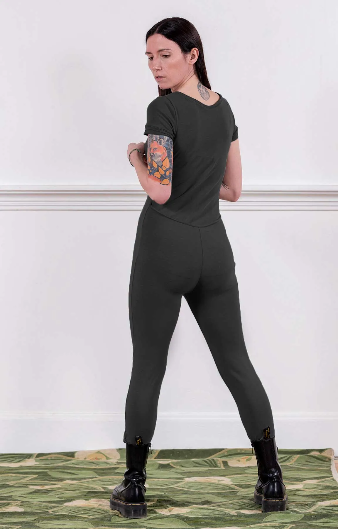 MoonEaze™ Black French Terry Soy Modal Women's One Piece Thermals