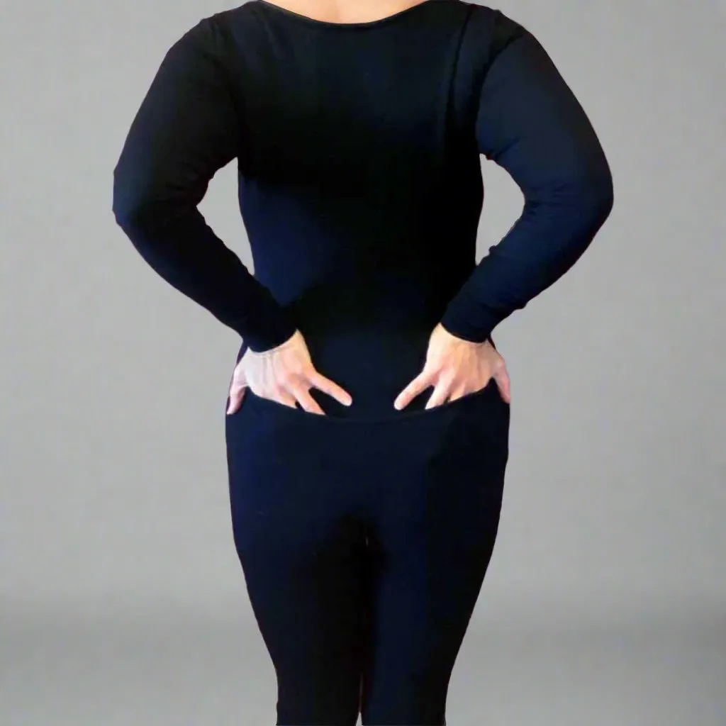 MoonEaze™ Black French Terry Soy Modal Women's One Piece Thermals