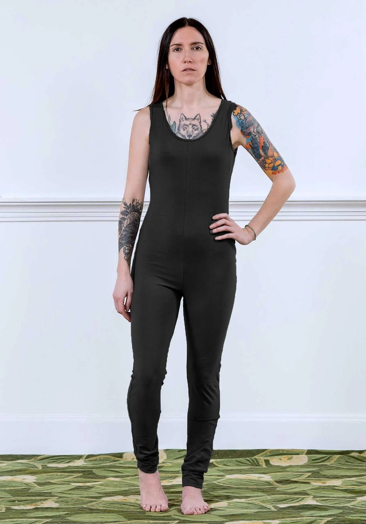 MoonEaze™ Black French Terry Soy Modal Women's One Piece Thermals