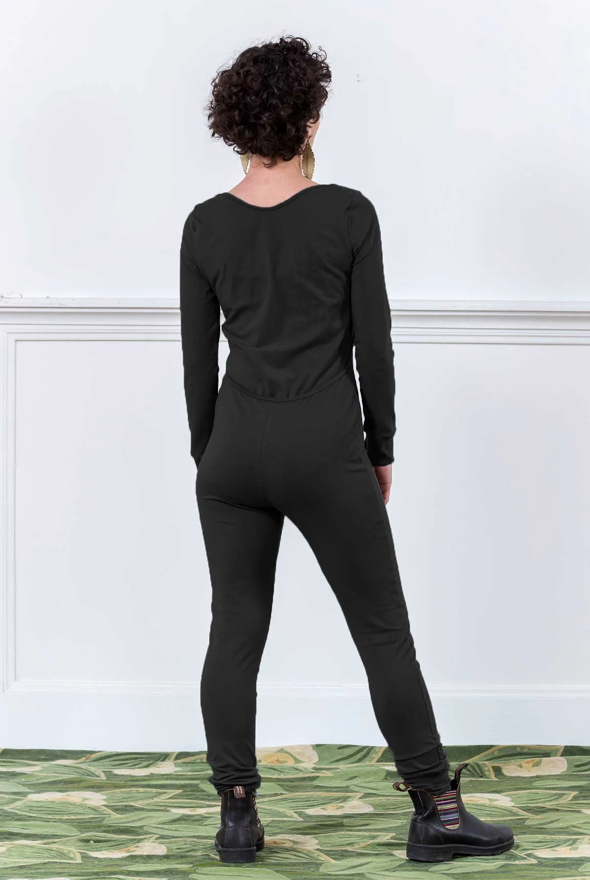 MoonEaze™ Black French Terry Soy Modal Women's One Piece Thermals