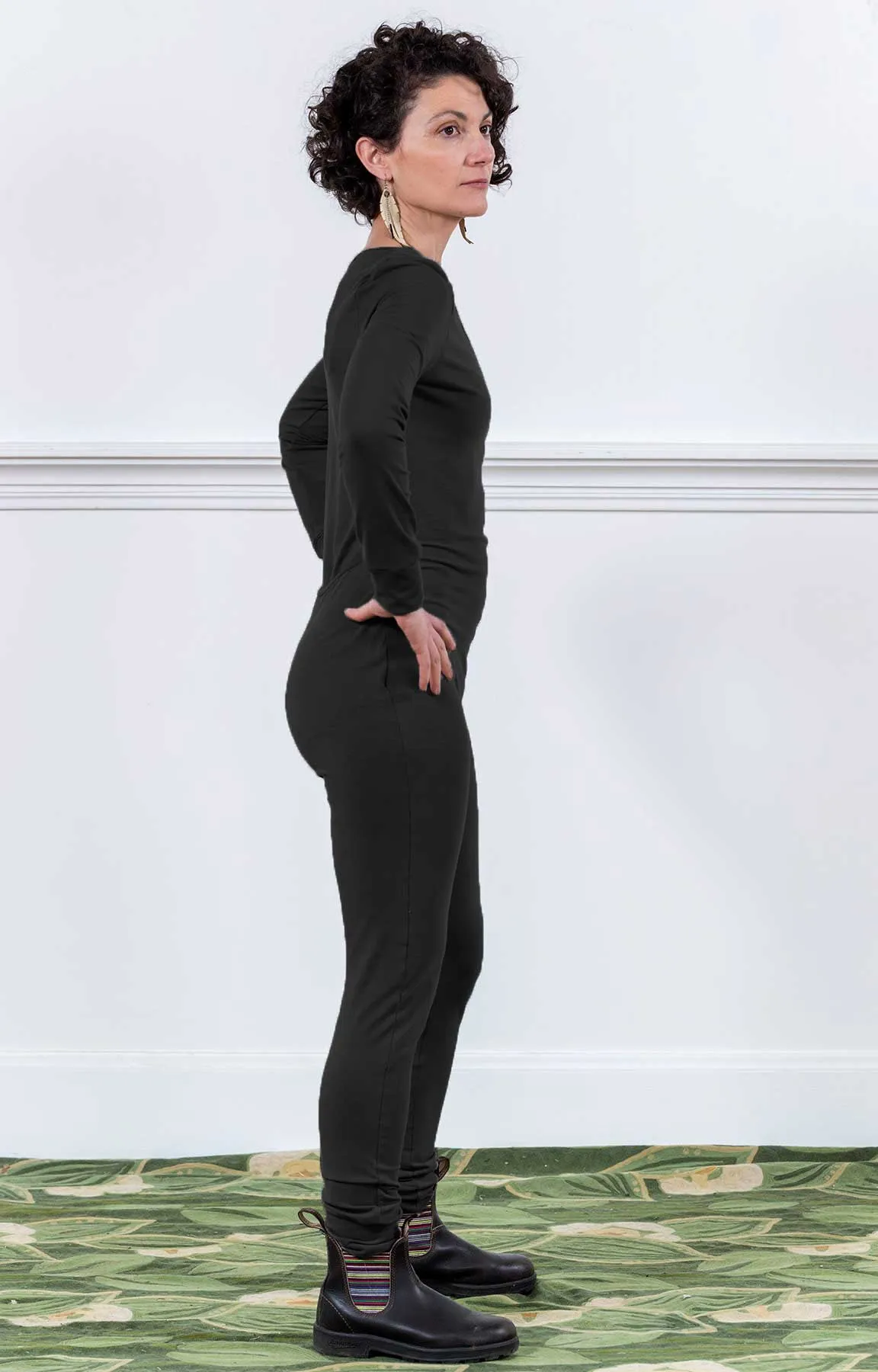 MoonEaze™ Black French Terry Soy Modal Women's One Piece Thermals