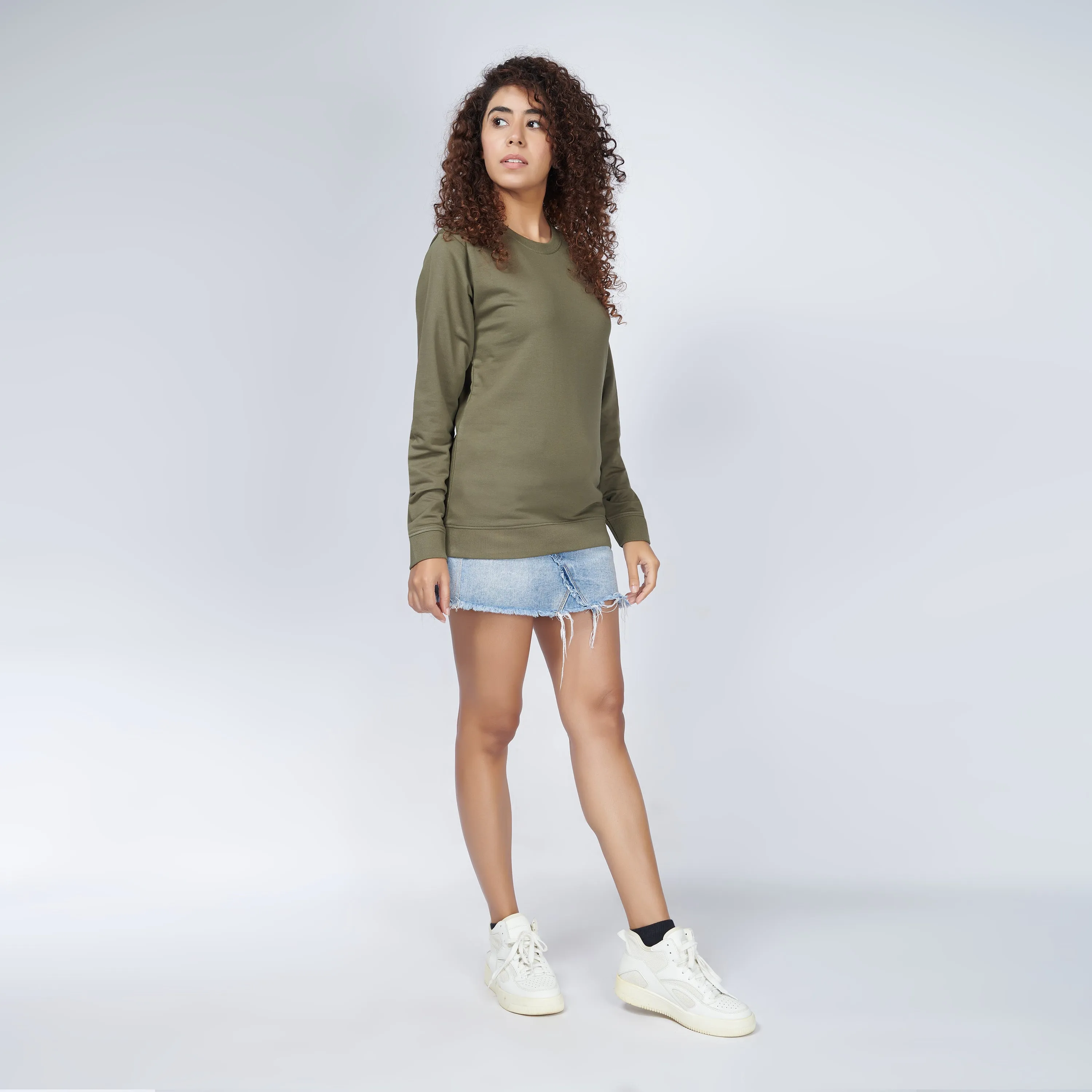 Moss Green Crew Neck Sweatshirt for Women